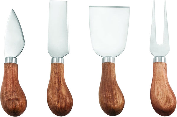 Twine Gourmet Cheese Knives - Stainless Steel Knife Set - Charcuterie Tools Cheese Board Accessories - Stainless Steel and Wood, Set of 4